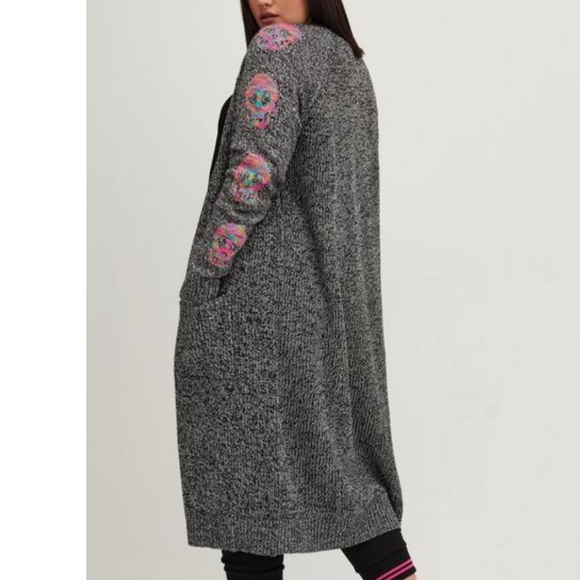 Torrid Lovesick Colorful Skull Print Raglan Duster Sweater - Picture 5 of 9
